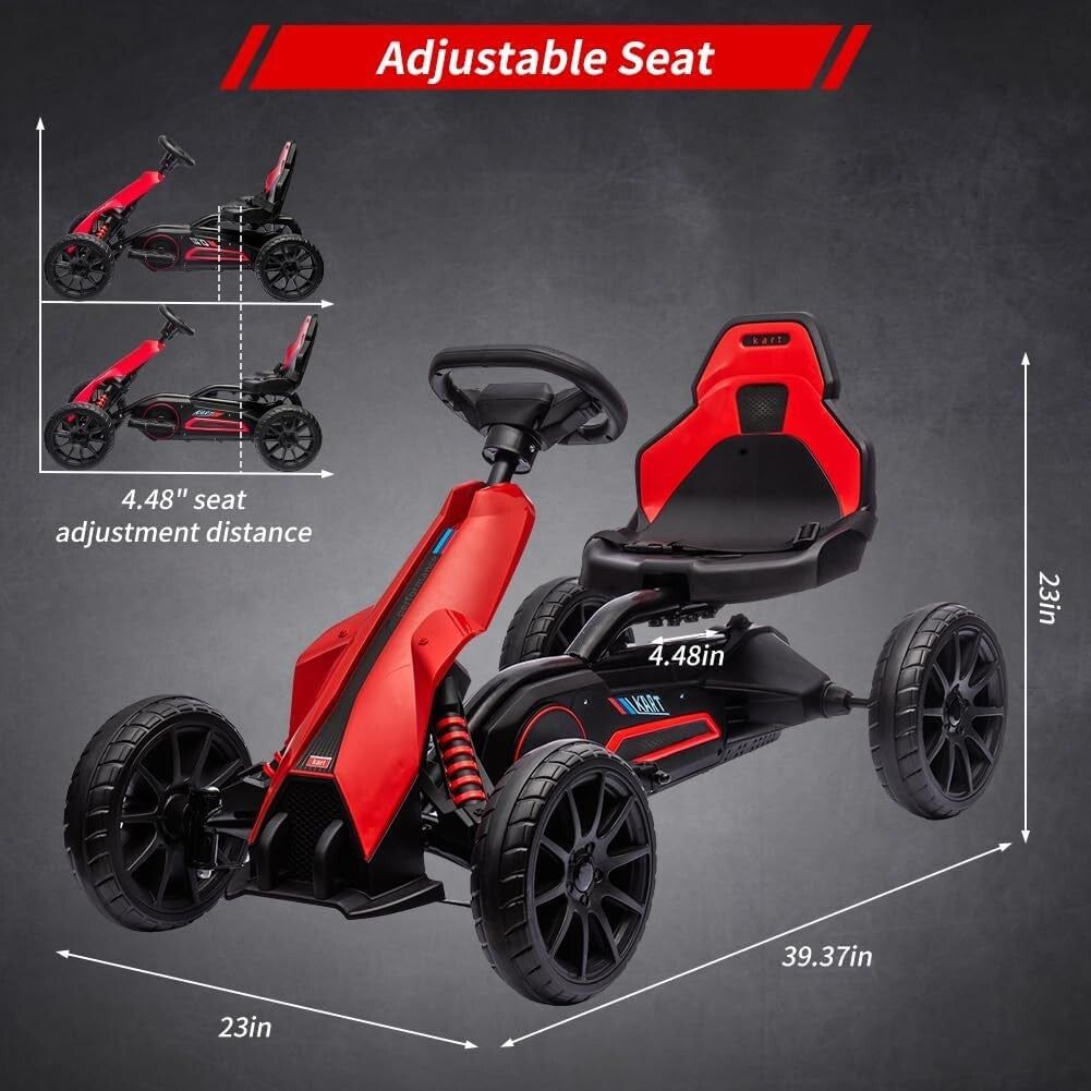 12V Kids Ride-On Go Kart with Adjustable Seat, 2.8 MPH Drifting Car, 66 lbs Capacity, 35W Motor, Red Trend Times 1
