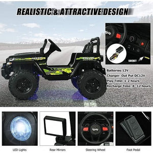 12V Kids Ride-On Jeep Car with 2.4G Remote Control - Black and Green Trend Times 2
