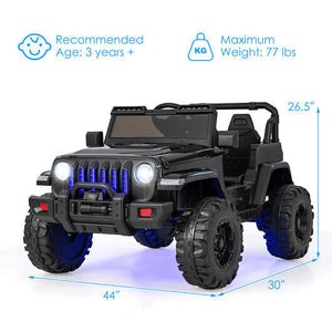 12V Kids Ride-On Jeep Car with 2.4G Remote Control Solid Black Trend Times 3