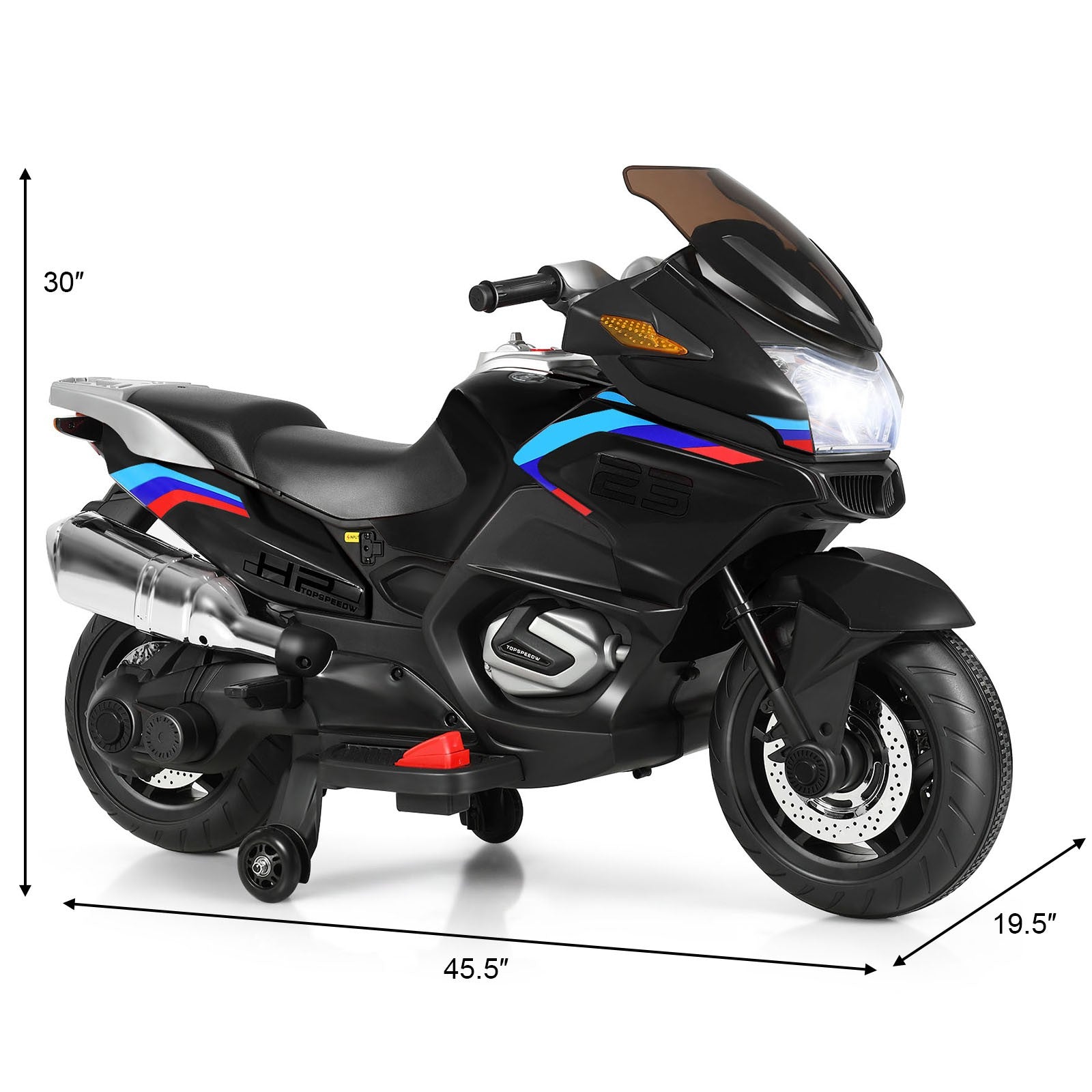 12V Kids Electric Ride-On Motorcycle with Training Wheels and Lights – Black Trend Times 1