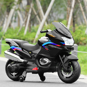 12V Kids Electric Ride-On Motorcycle with Training Wheels and Lights – Black Trend Times 2
