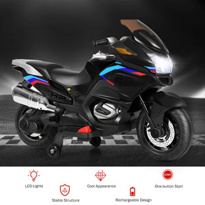 12V Kids Electric Ride-On Motorcycle with Training Wheels and Lights – Black Trend Times 5