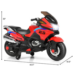 12V Electric Kids Ride-On Motorcycle with Training Wheels and Lights Red Trend Times 1