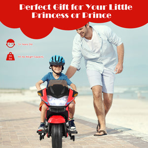 12V Electric Kids Ride-On Motorcycle with Training Wheels and Lights Red Trend Times 4