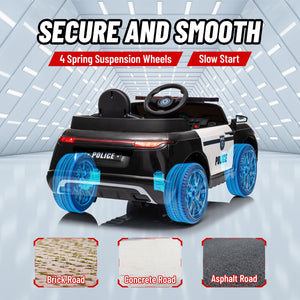 12V Kids Ride-On Police Car with Remote Control Black Trend Times 6