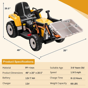 12V Kids Ride-On Excavator Truck with Adjustable Arm and Bucket Toy Trend Times 2