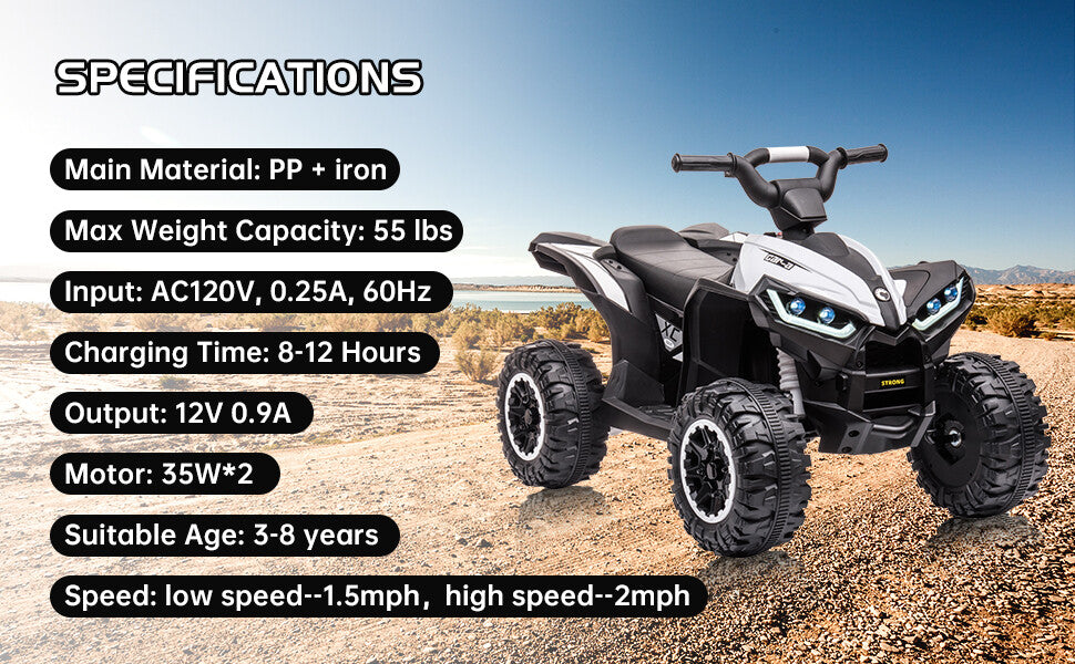 12V Electric Kids Ride-On ATV Quad with Battery Powered 4 Wheels and Adjustable Speed Trend Times 1