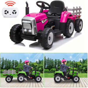 12V Battery-Powered Kids Electric Ride-On Tractor with Trailer, LED Lights, and USB Charging Trend Times 2