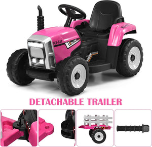 12V Battery-Powered Kids Electric Ride-On Tractor with Trailer, LED Lights, and USB Charging Trend Times 8