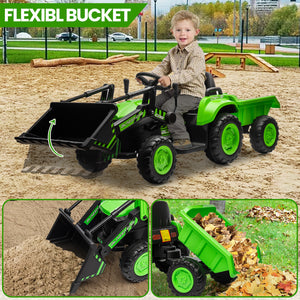 12V Kids Electric Ride-On Tractor and Bulldozer Vehicle with Trailer and Music Trend Times 3