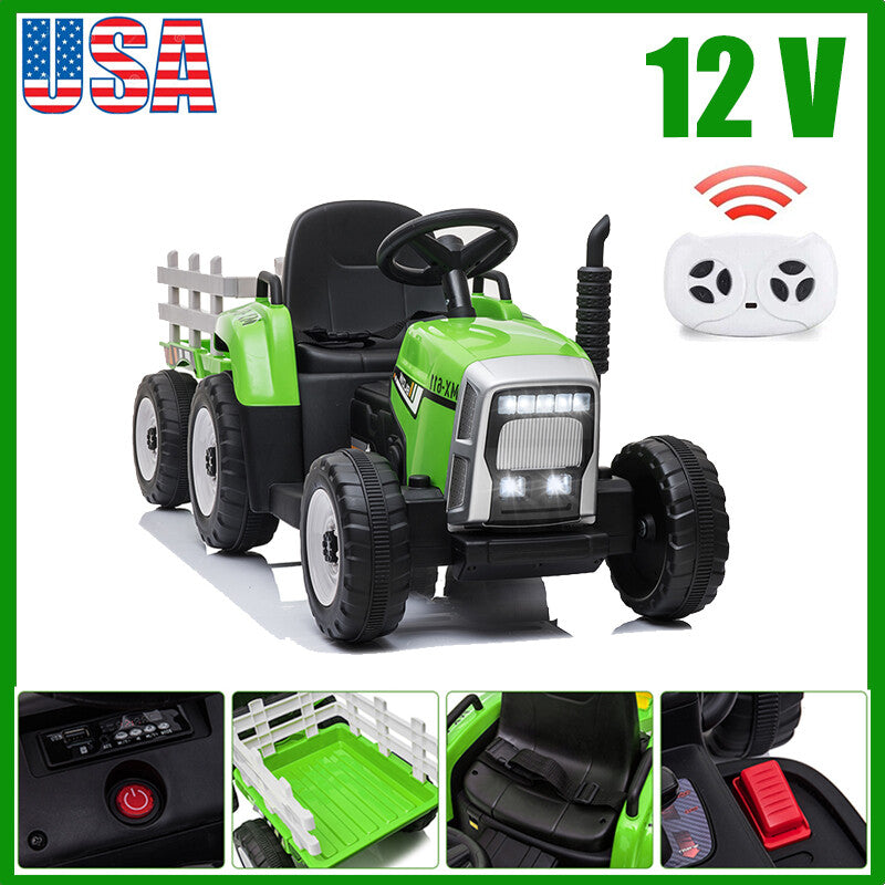 12V Kids Ride On Tractor Car, Battery Powered Toy Vehicle with Trailer and Remote Control Trend Times 0