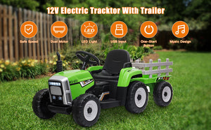 12V Battery-Powered Kids Ride-On Tractor Car with Remote Control and Trailer in Green Trend Times 9