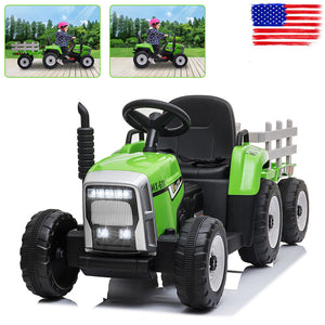 12V Battery-Powered Kids Ride-On Tractor Car with Remote Control and Trailer in Green Trend Times Variant 0