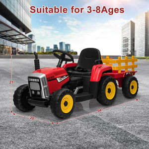 12V Kids Ride-On Electric Tractor Car with Trailer, Remote Control, LED Lights, and MP3 - Red Trend Times 11