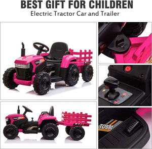 12V Electric Ride-On Tractor with Trailer Battery Powered Toy Car for Toddlers Trend Times 2