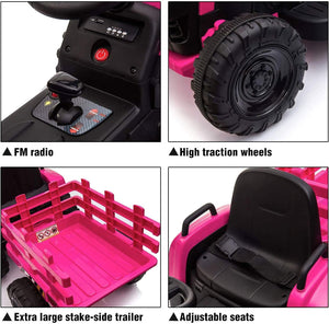 12V Electric Ride-On Tractor with Trailer Battery Powered Toy Car for Toddlers Trend Times 3