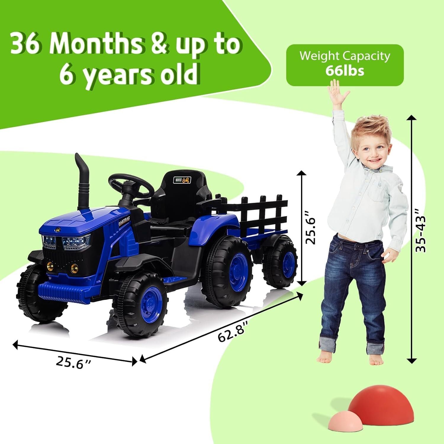 12V Electric Kids Ride-On Tractor Toy with Detachable Trailer and Remote Control Blue Trend Times 1