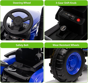 12V Electric Kids Ride-On Tractor Toy with Detachable Trailer and Remote Control Blue Trend Times 5