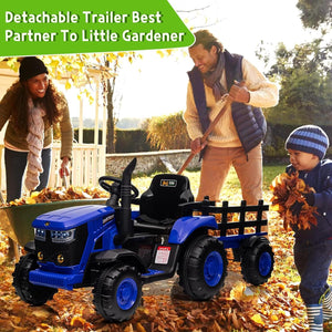 12V Electric Kids Ride-On Tractor Toy with Detachable Trailer and Remote Control Blue Trend Times 6