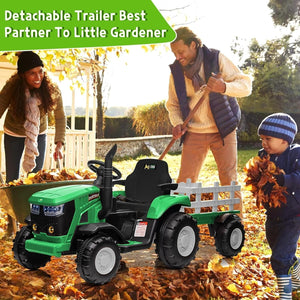 12V Kids Electric Ride-On Tractor Toy with Detachable Trailer and Remote Control Green Trend Times 6