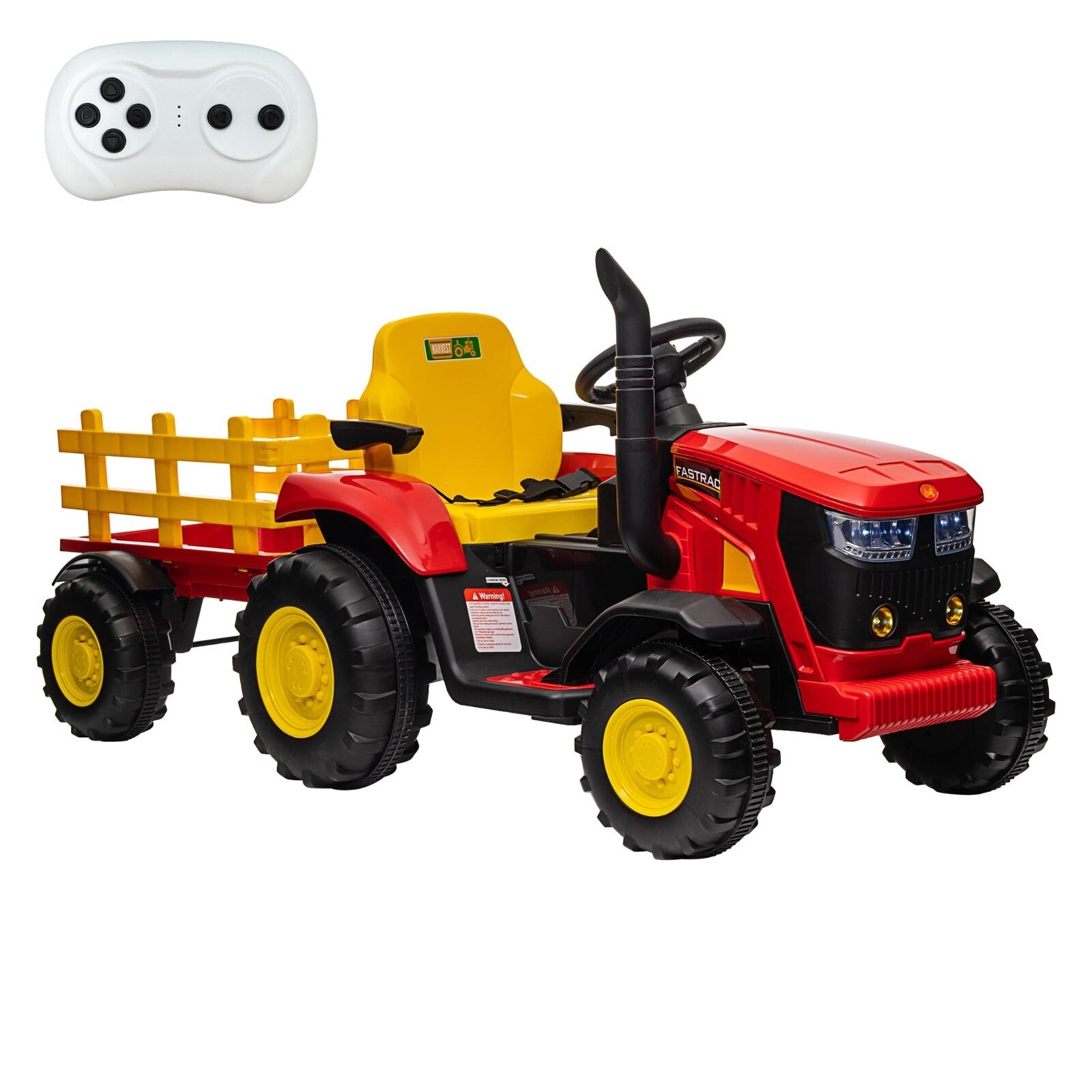 12V Electric Ride-On Kids Tractor with Trailer and Remote Control – Red Trend Times 1