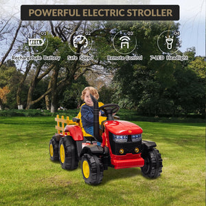 12V Electric Ride-On Kids Tractor with Trailer and Remote Control – Red Trend Times 5