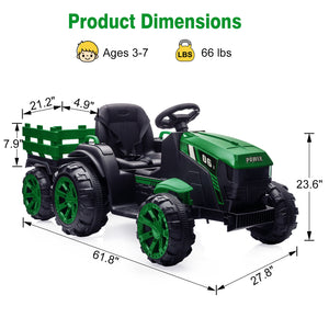 12V Electric Kids Ride-On Tractor Toy with Trailer and Remote Control Trend Times 10