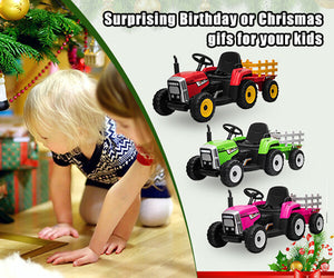 12V Battery-Powered Kids Electric Ride-On Tractor with Trailer and Remote Control Trend Times 3