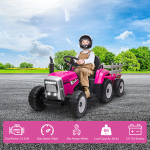 12V Kids Ride-On Tractor with Trailer and Remote Control, Battery Powered Toy Vehicle Trend Times 12