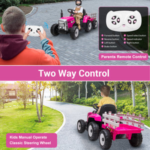12V Kids Ride-On Tractor with Trailer and Remote Control, Battery Powered Toy Vehicle Trend Times 13