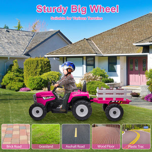 12V Kids Ride-On Tractor with Trailer and Remote Control, Battery Powered Toy Vehicle Trend Times 14