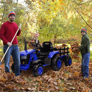 12V Kids Ride-On Tractor with Trailer, Remote Control, LED Lights, Music, USB Charging, and Battery Trend Times 6