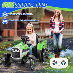 12V Kids Ride-On Tractor with Trailer and Ground Loader 55" x 20" x 20.5" Trend Times 3