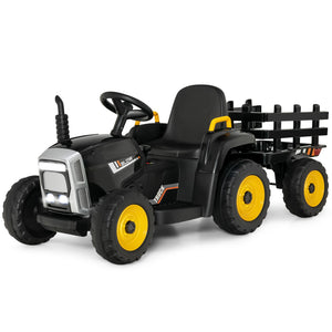12V Kids Ride-On Tractor with Trailer and Ground Loader Remote Control and Lights in Black Trend Times 10