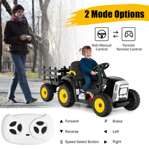 12V Kids Ride-On Tractor with Trailer and Ground Loader Remote Control and Lights in Black Trend Times 8