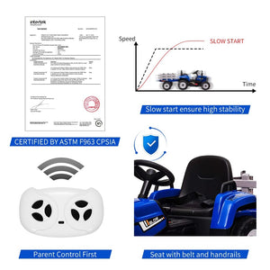 12V Battery-Powered Kids Ride-On Tractor with Trailer and Remote Control for Toddlers Trend Times 3