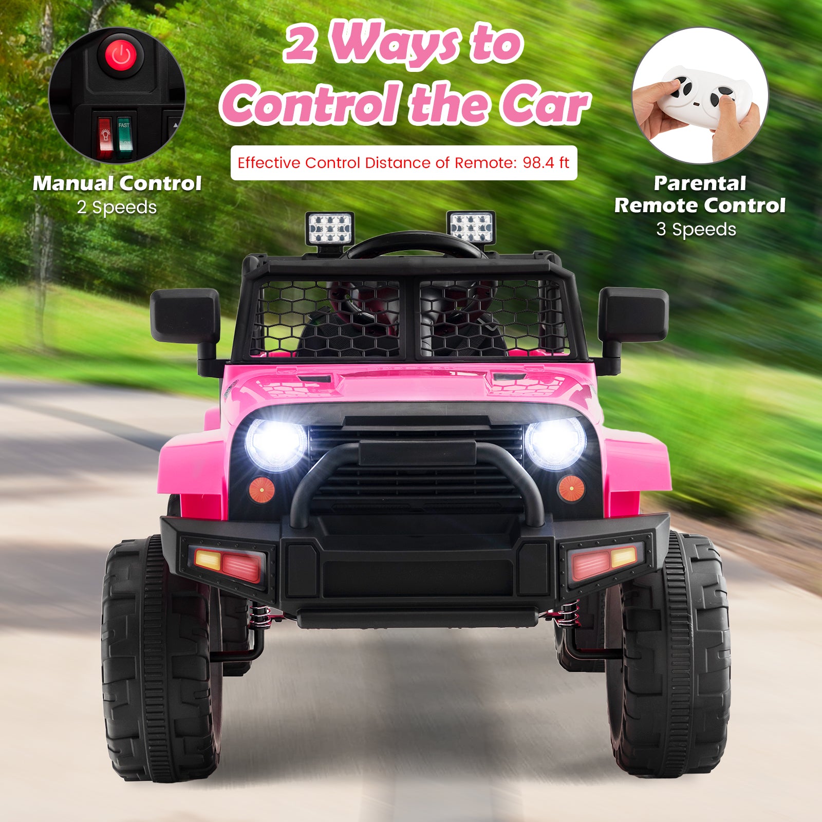 12V Pink Kids Electric Ride-On Truck Car with Remote Control, Lights, and Music Trend Times 2