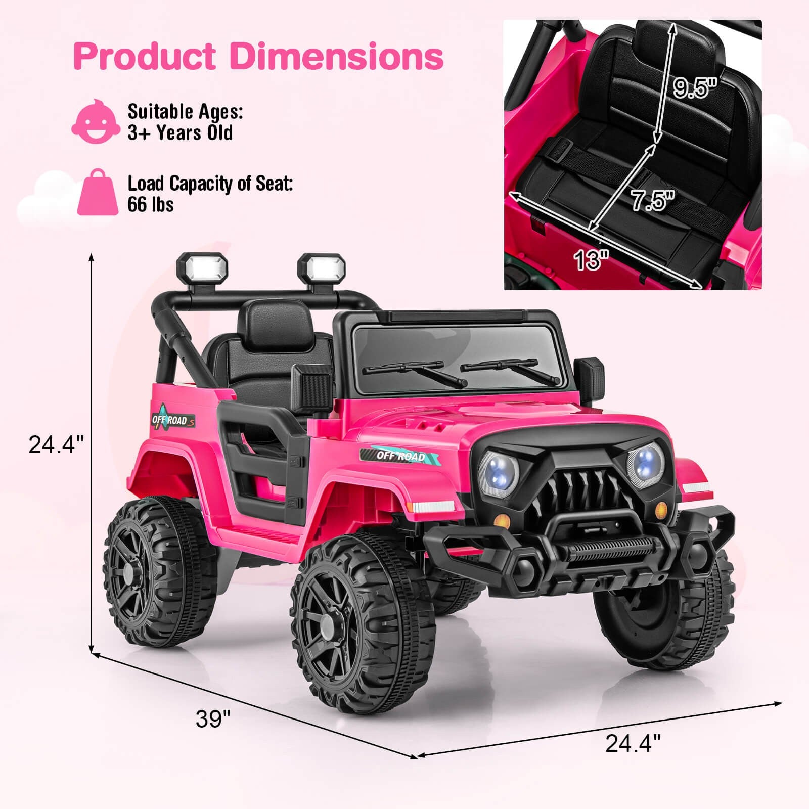 12V Kids Ride-On Truck Car with Remote Control, Threaded Wheels, 3 Speeds, and LED Lights Trend Times 1
