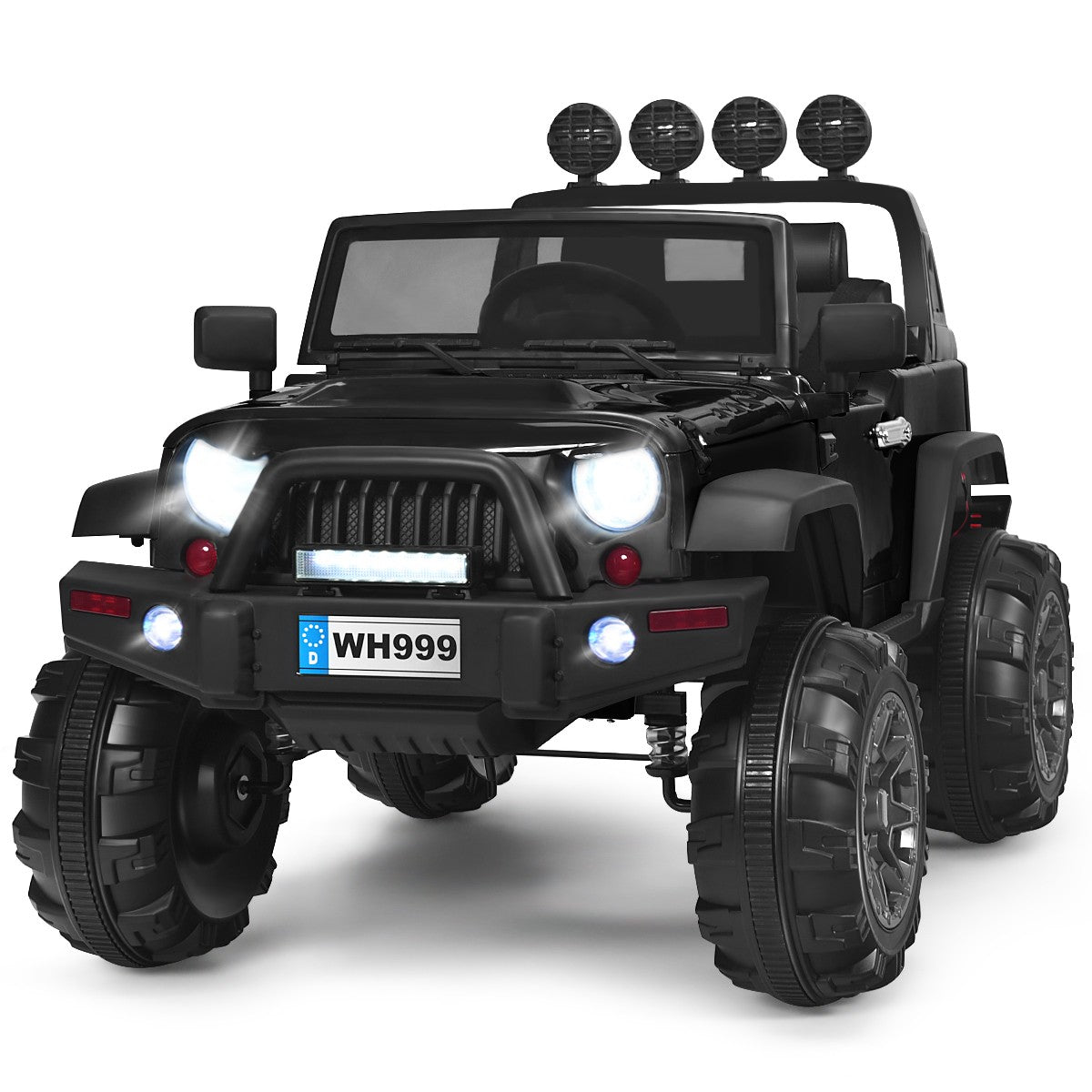 12V Kids Ride-On RC Truck with Spring Suspension, LED Lights, Music, and Trunk – Black Trend Times 0