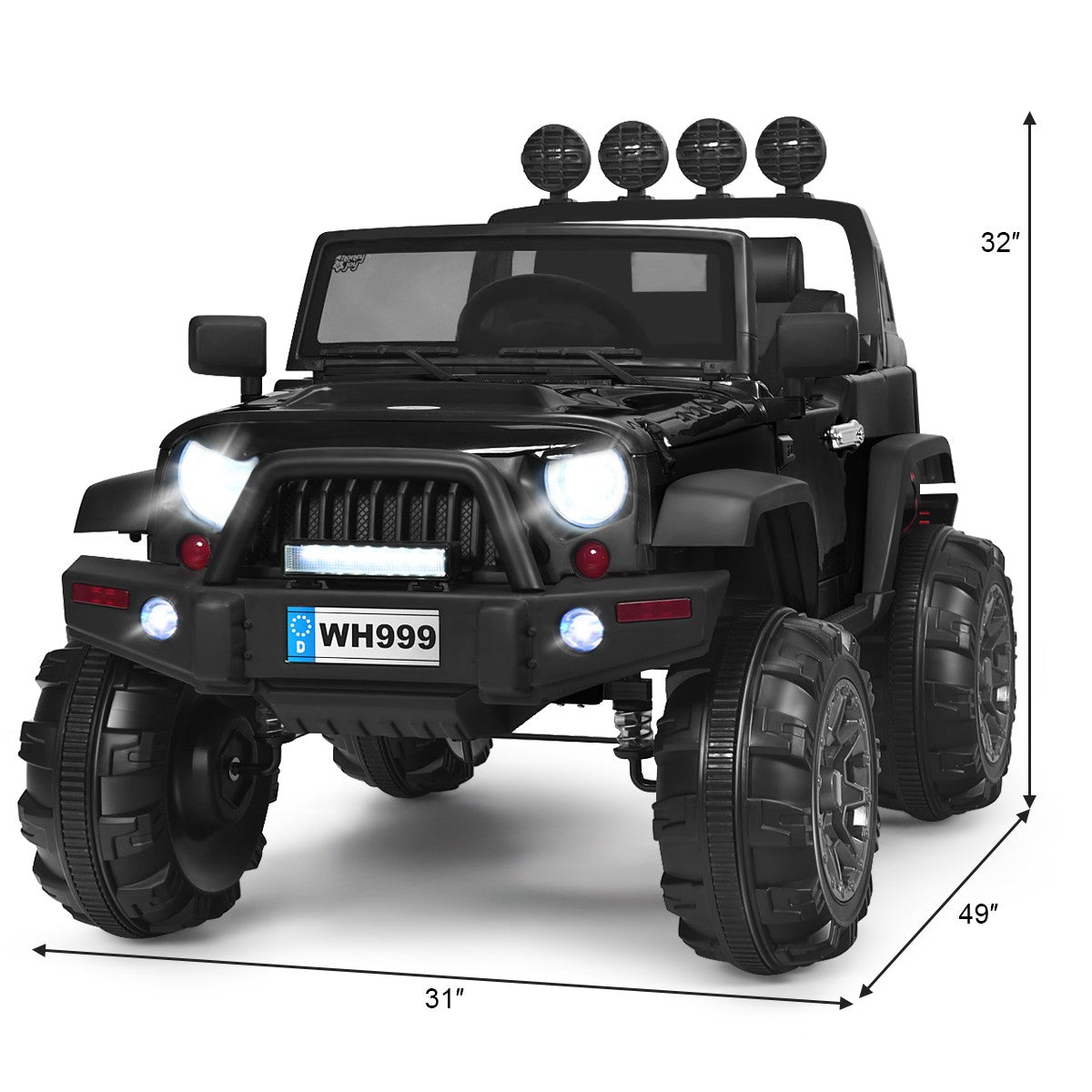 12V Kids Ride-On RC Truck with Spring Suspension, LED Lights, Music, and Trunk – Black Trend Times 1