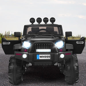 12V Kids Ride-On RC Truck with Spring Suspension, LED Lights, Music, and Trunk – Black Trend Times 3