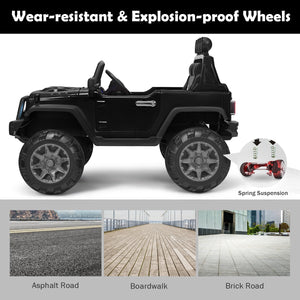 12V Kids Ride-On RC Truck with Spring Suspension, LED Lights, Music, and Trunk – Black Trend Times 7