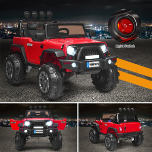 12V Kids Ride-On RC Truck with Spring Suspension, LED Lights, Music, and Storage Trunk - Red Trend Times 4