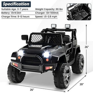 12V Kids Ride-On Truck with Remote Control and Headlights Black Trend Times 3