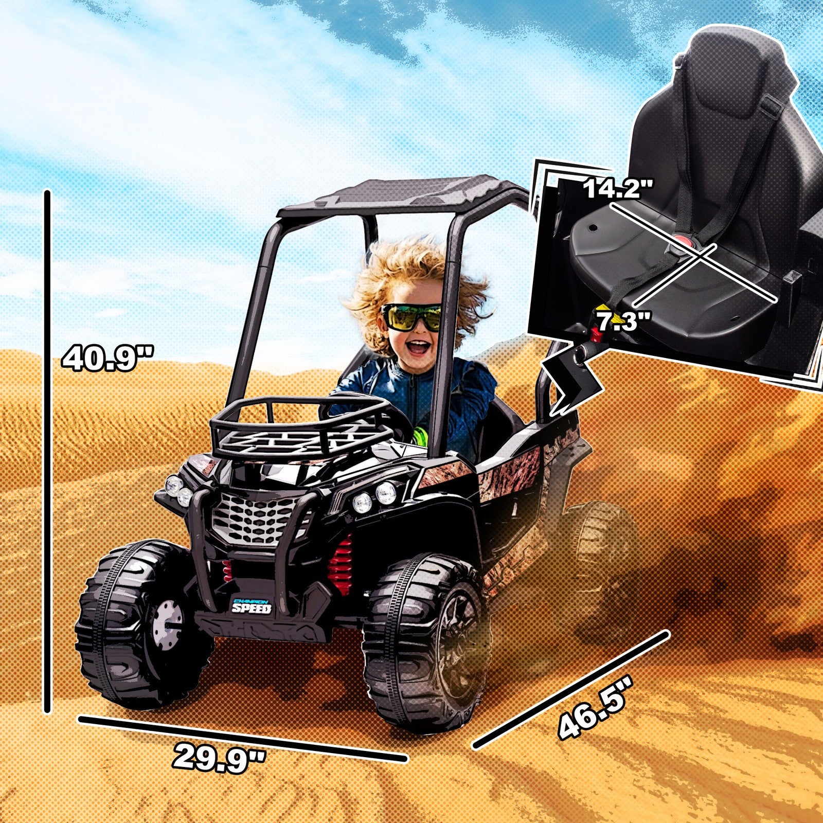 12V Kids UTV with Music, Lights, MP3 USB, Suspension, Camo Design Trend Times 1