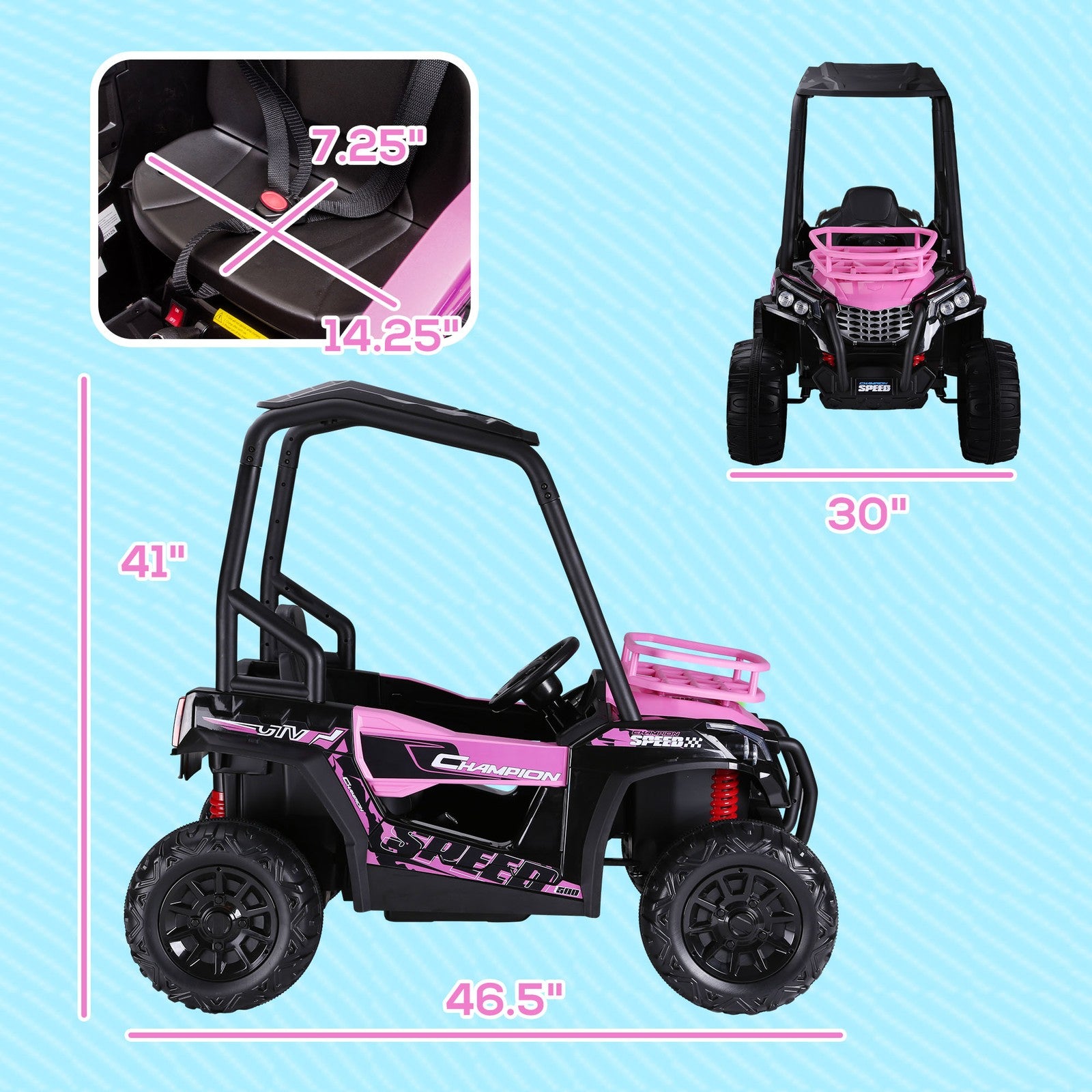 12V Kids Pink UTV with Music, Lights, MP3/USB, and Suspension Trend Times 1