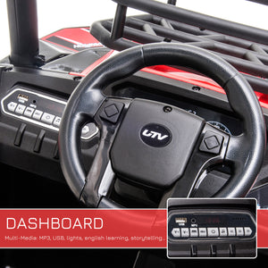12V Kids UTV with Music, Lights, MP3/USB, Suspension – Red Trend Times 5