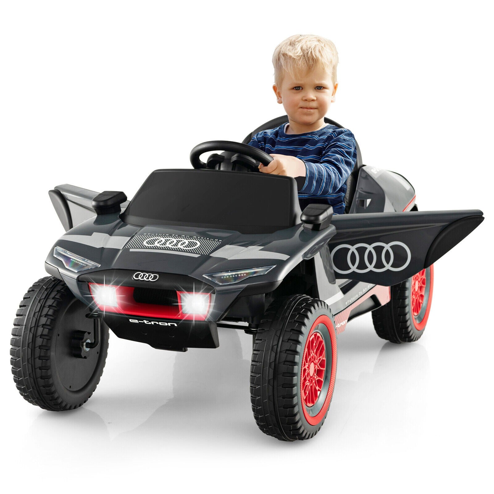 12V Licensed Audi E-tron Kids Ride-On Racing Car with Remote Control and Lights Gray Trend Times 0