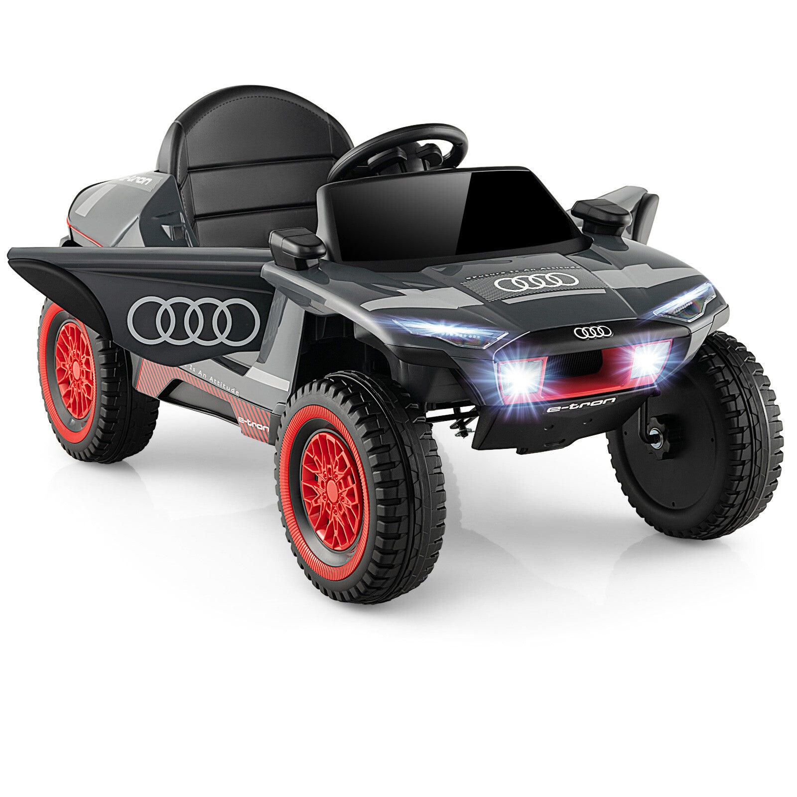 12V Licensed Audi Kids Ride-On E-tron Racing Car with Remote Control and Lights Gray Trend Times 0