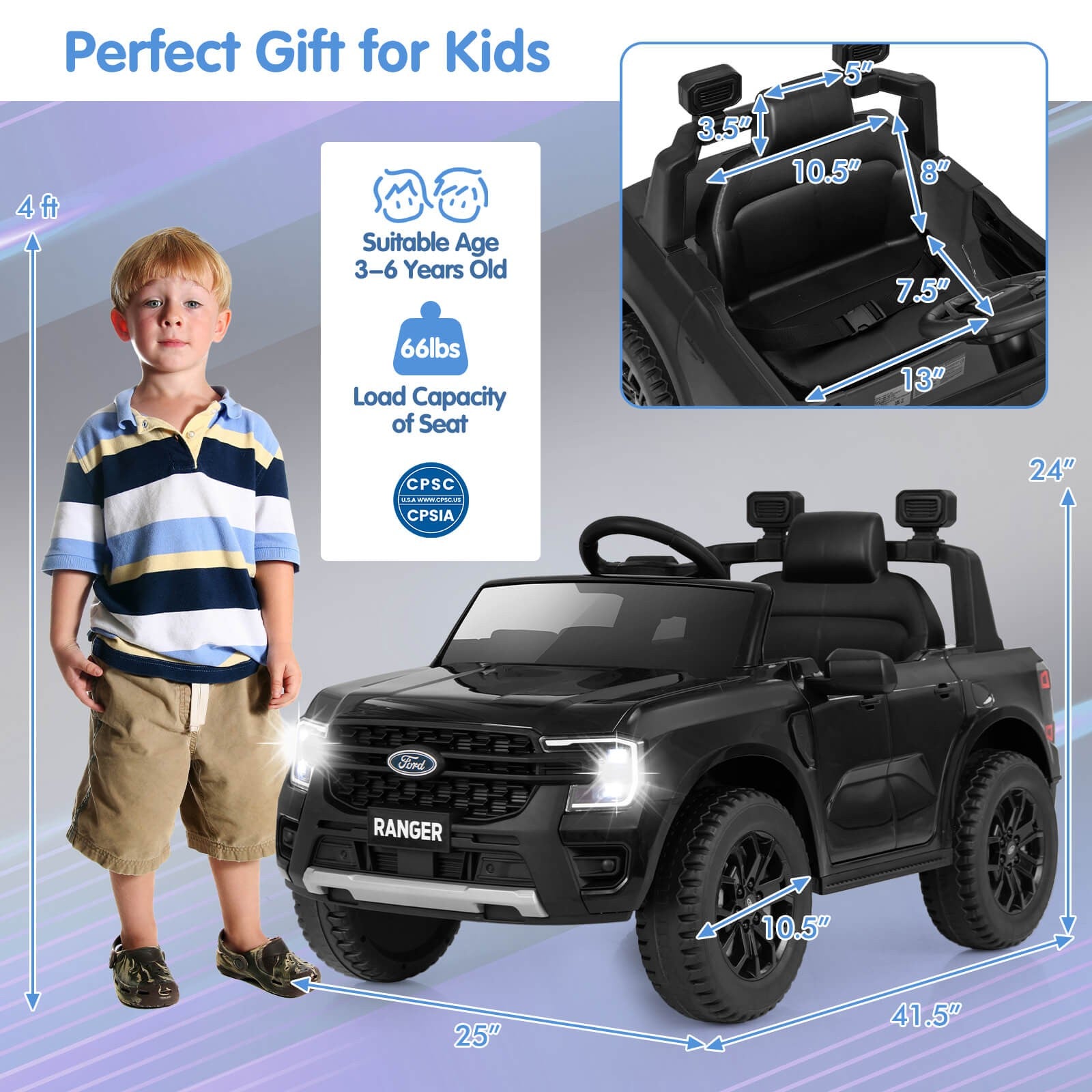 12V Licensed Ford Ranger Kids Ride-On Car with Remote Control and Storage Basket Trend Times 1